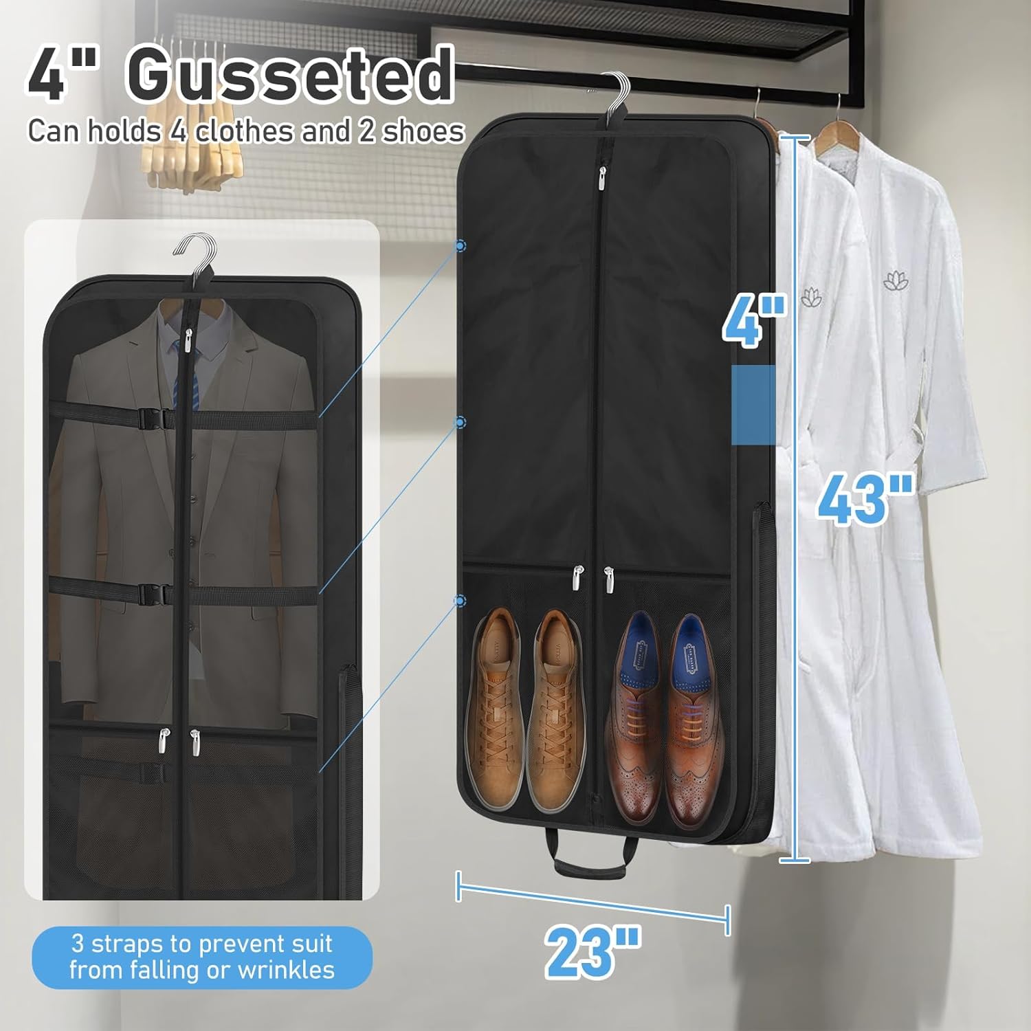 Black 43'' Waterproof Garment Bag with Shoulder Strap I658411