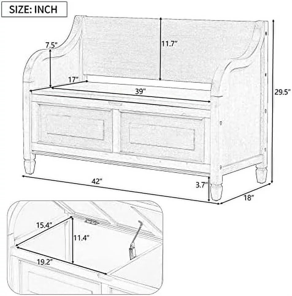 Rustic Entry Bench with Hidden Compartments and Removable Cushion (Antique Navy) K32898