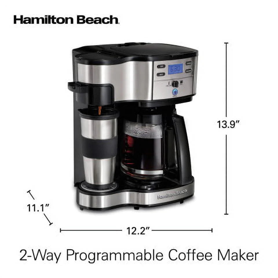 2-Way Coffee Maker, Single-Serve or 12 Cups, Glass Carafe, Black X300130