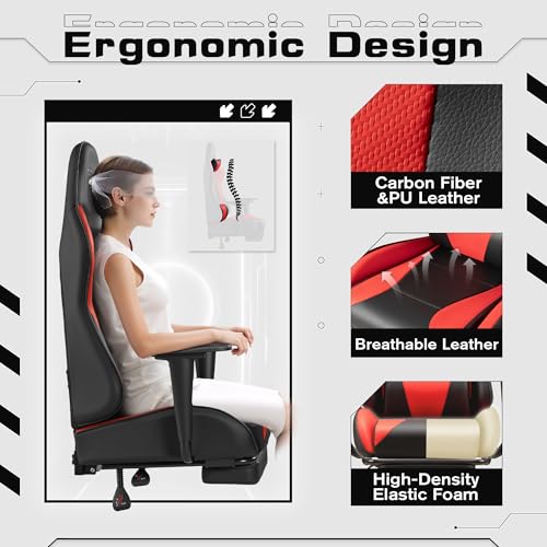 Black Gaming Chair with Footrest and Massage Lumbar Support B966634