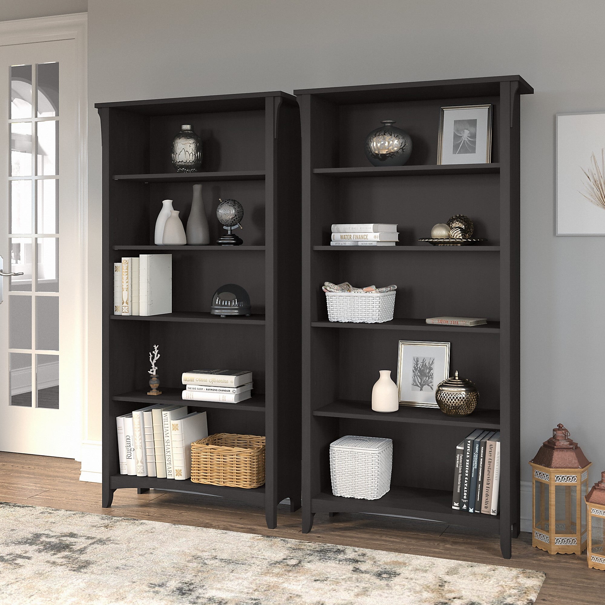 Vintage Black 5 Shelf Bookcase, Set of 2 D226