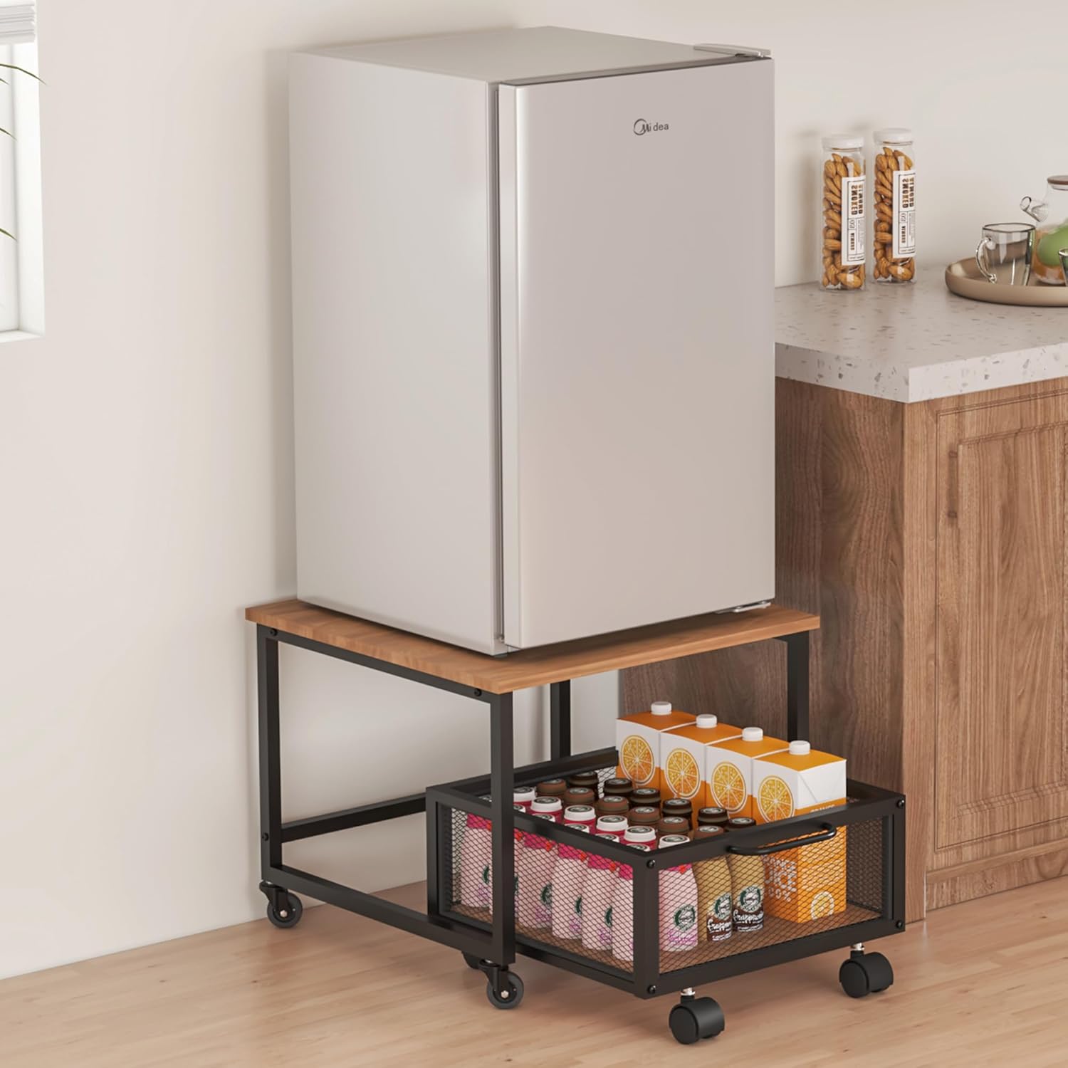 Mini Fridge Stand with Metal Basket Drawers R715163