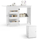 White Folding Sewing Table with 3 Storage Shelves and Lockable Casters V51131