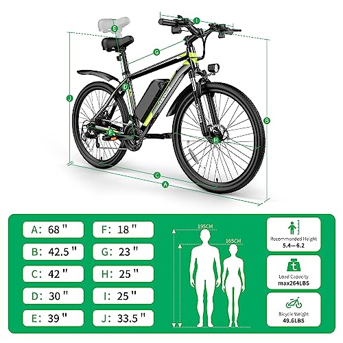 Electric Bike 500W Motor 26" x1.95 48V 12.8 AH Battery 21-Speed Gears 25MPH Lockable Fork Suspension W4662