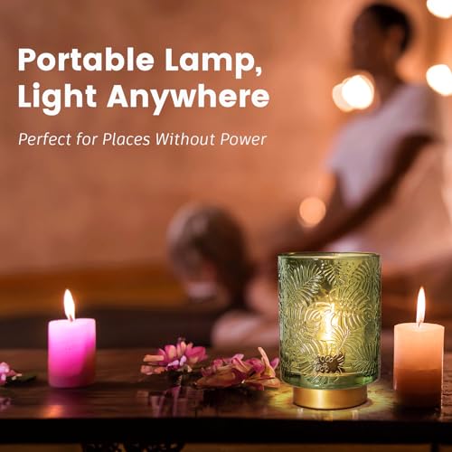 Small Battery Operated Cordless Glass Table Lamp with LED Bulb Golden Amber A293470