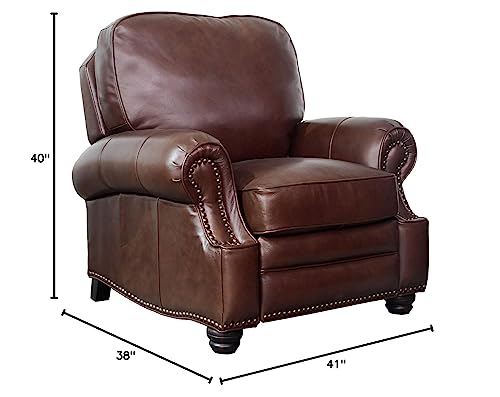 Antique Dark Sanded Bomber Top Grain Leather Recliner Chair with Espresso Wood Legs M30569