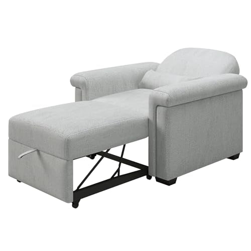 Beige Convertible Single Sofa Bed with Pillow and Adjustable Backrest E156738