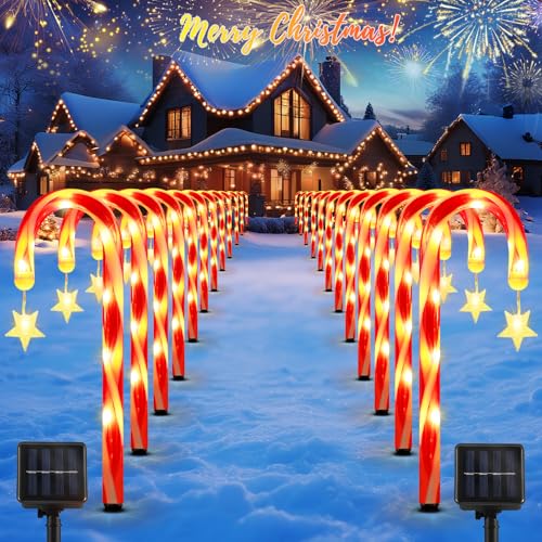 24 Pack Solar Candy Cane Lights with 216 LED Beads Q637019