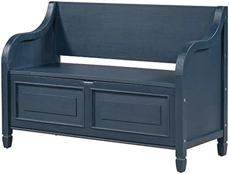 Rustic Entry Bench with Hidden Compartments and Removable Cushion (Antique Navy) K32898