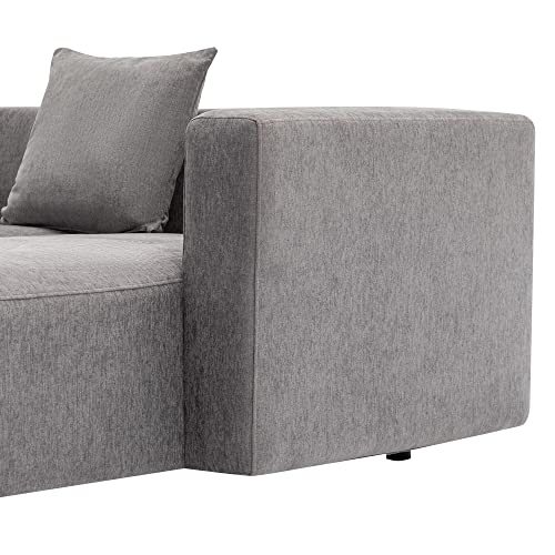 L Shape Curved Sofa with Extra Chaise Lounge, Chenille Upholstery Deep Seat Sectional Couch A831
