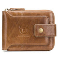 Genuine Leather Wallet with Zip Coin Pocket Coffee P2358