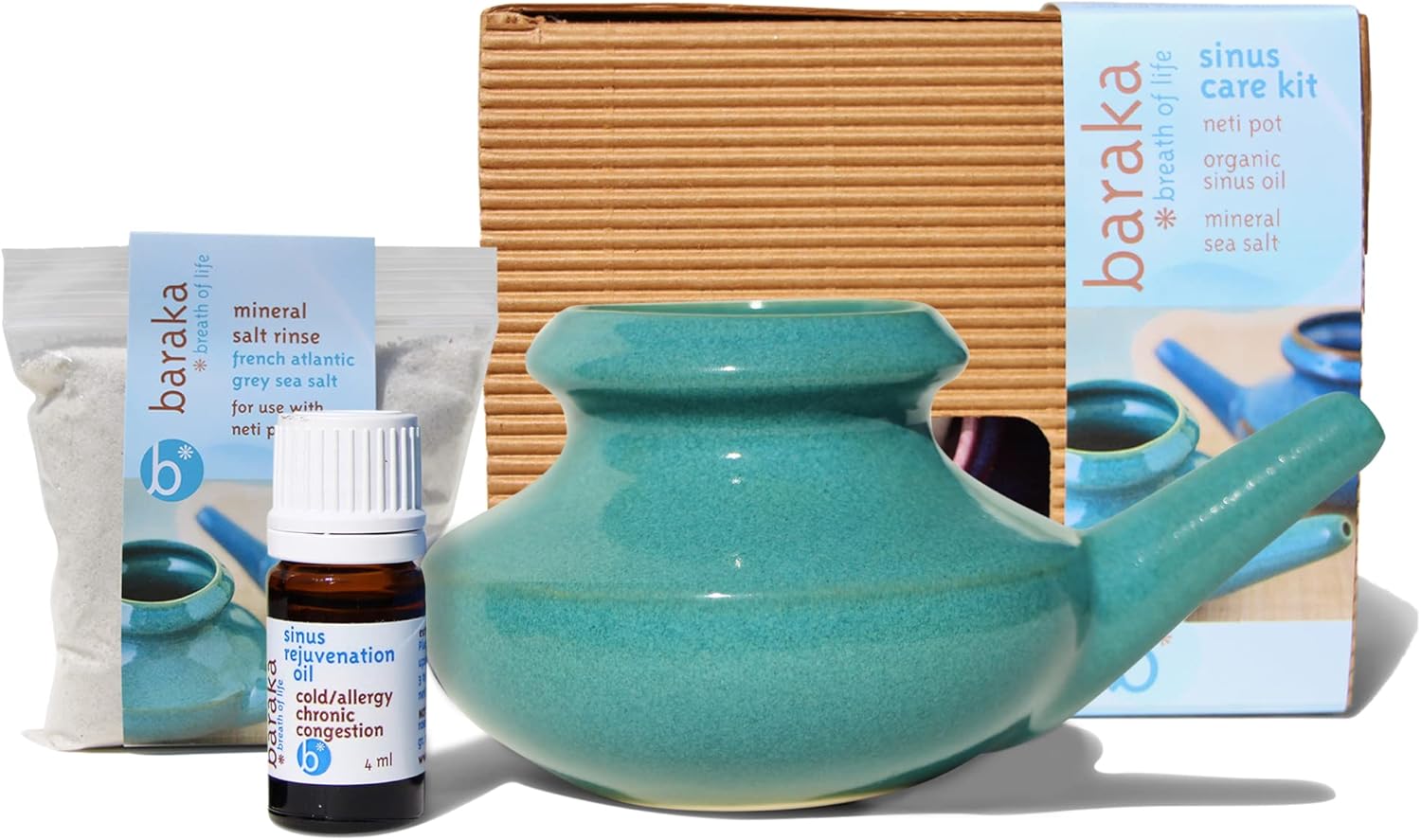 Neti Pot, 5 ml Essential Oil, 2 oz Mineral Salt Rinse Pack of 2 J704