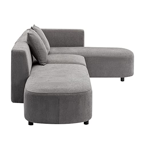L Shape Curved Sofa with Extra Chaise Lounge, Chenille Upholstery Deep Seat Sectional Couch A831