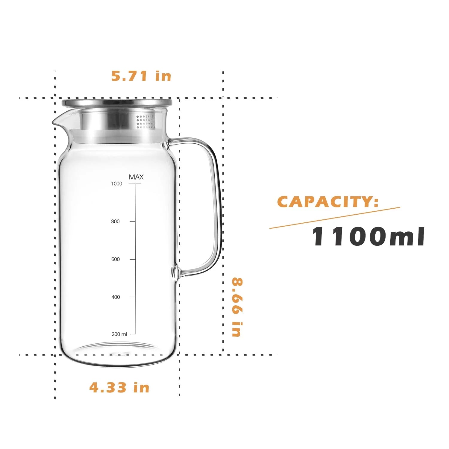 35 Ounces Glass Pitcher with Lid U63588