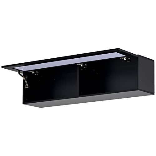Black High Gloss Wall Mount Floating TV Stand with Four Media Storage Cabinets and Two Shelves F595409