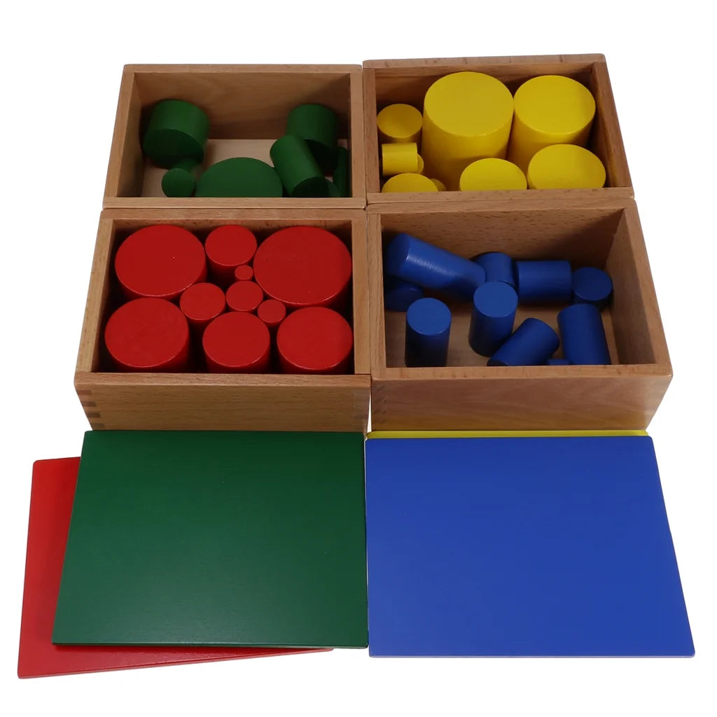 4 Sets Beechwood Montessori Knobless Cylinder Blocks Wooden Toy D600267