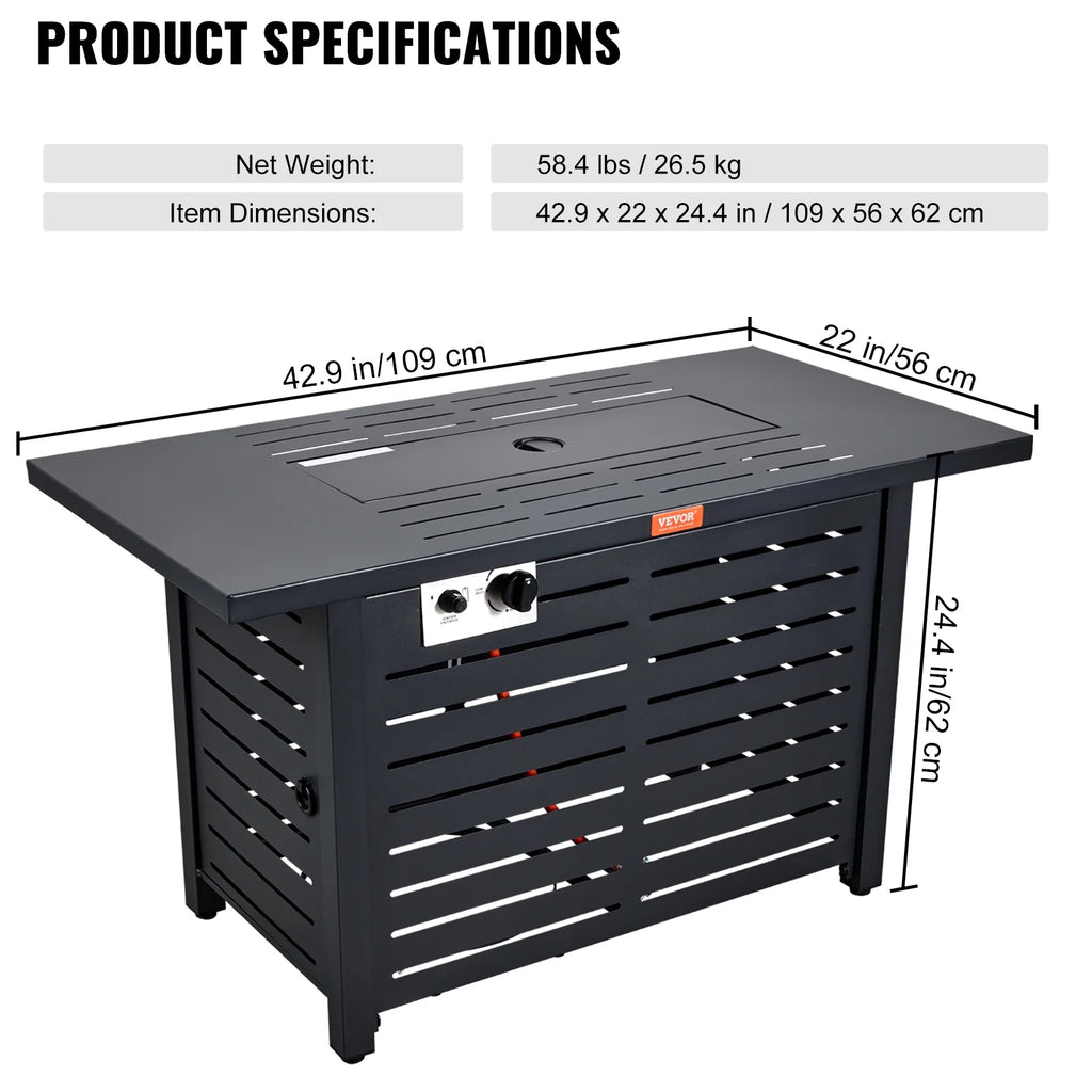 43" Outdoor Propane Gas Fire Pit Table with Glass Tabletop & lid S293104