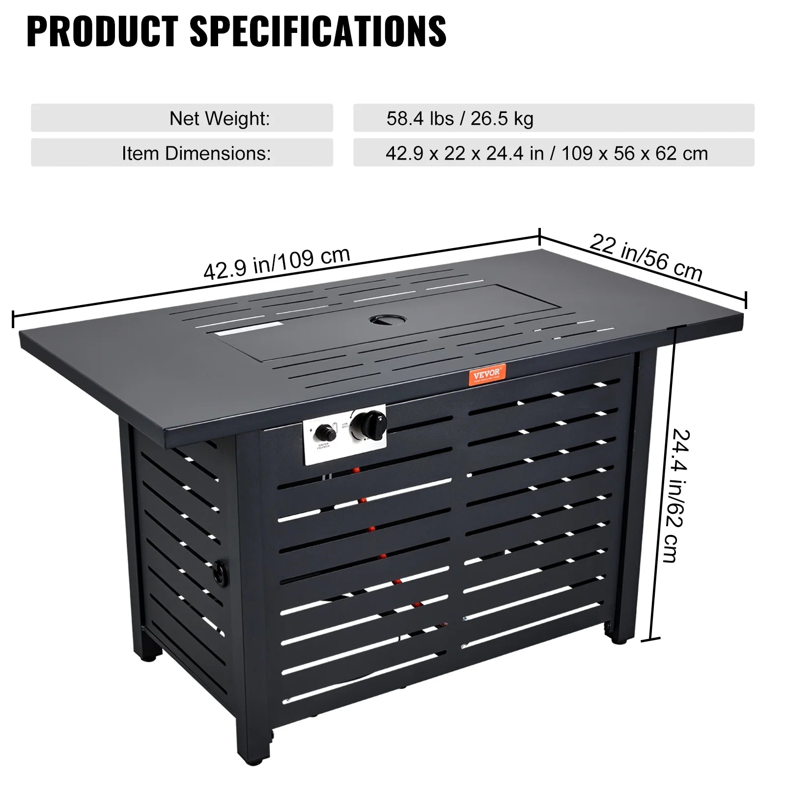 43" Outdoor Propane Gas Fire Pit Table with Glass Tabletop & lid S293104