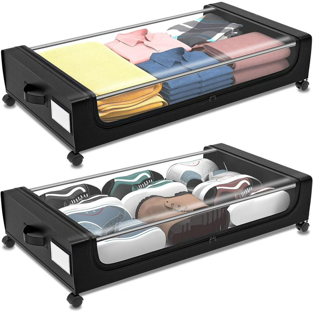 Under Bed Storage with Wheels 2 Pack Large Black V1641