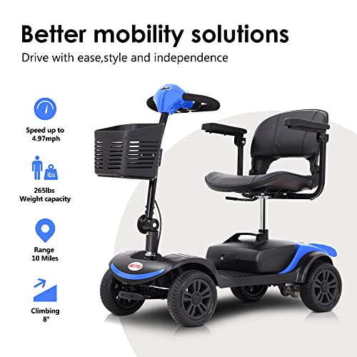 Red 4 Wheel Lightweight Electric Mobility Scooter with Extended Battery and Basket M28013