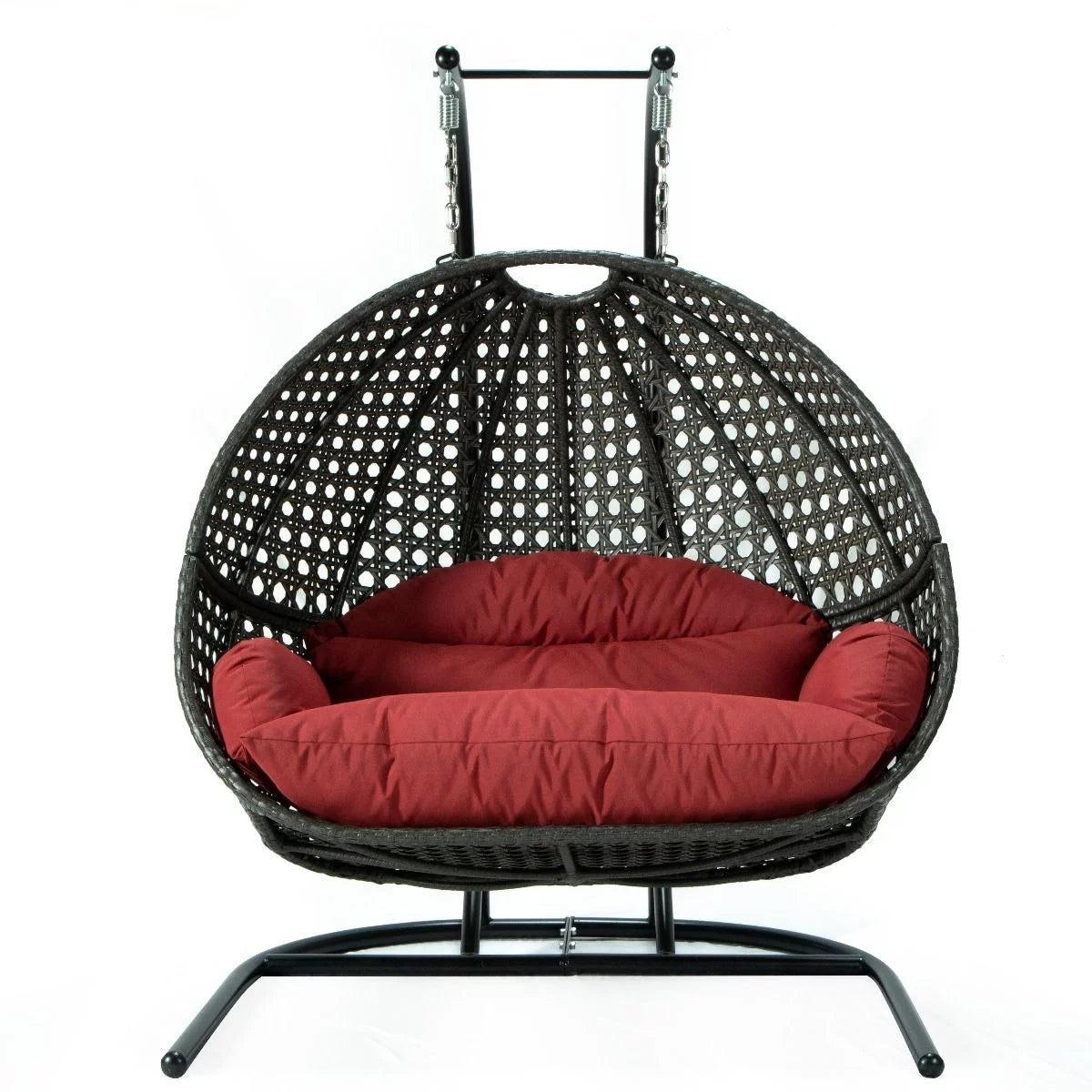 Dark Red Wicker Double Hanging Egg Swing Chair T605019
