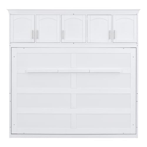 White Full Size Foldable Wall Bed with Storage Cabinet U5691