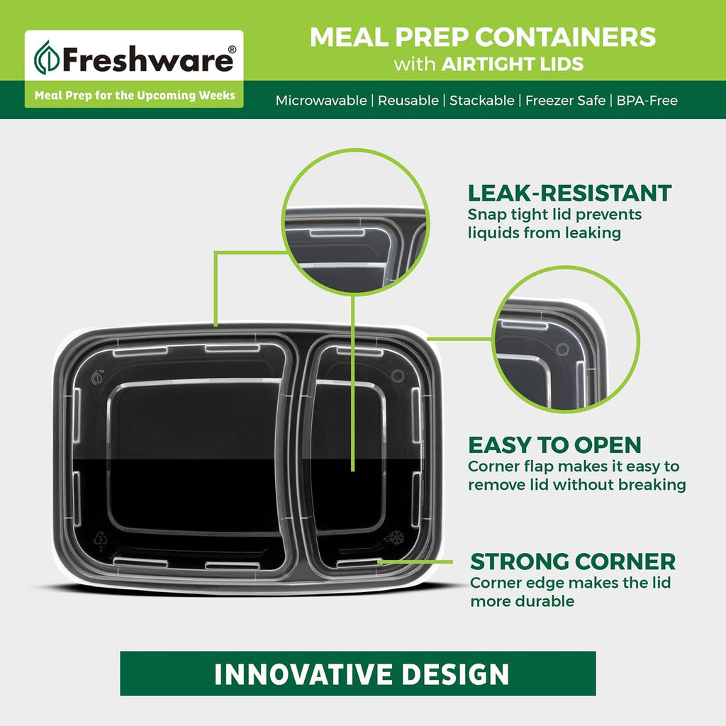 15 Pack 2 Compartment BPA Free Food Storage Containers with Lids W35901