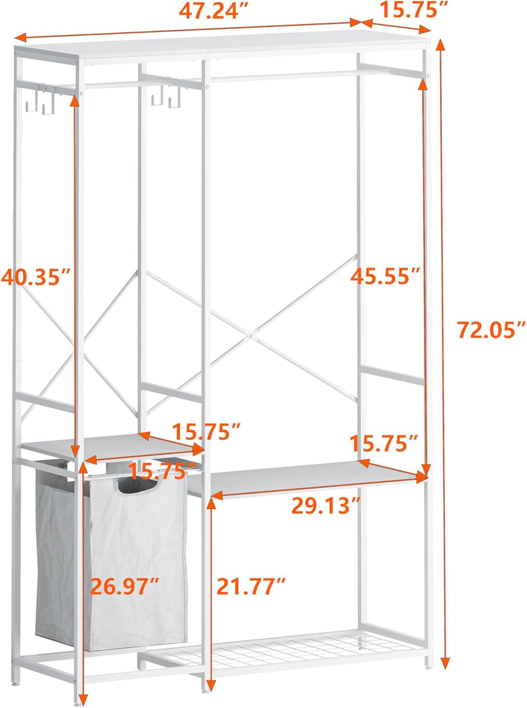 47.2" L x 15.8" W x 72.1" H Portable Wardrobe Closet G7151