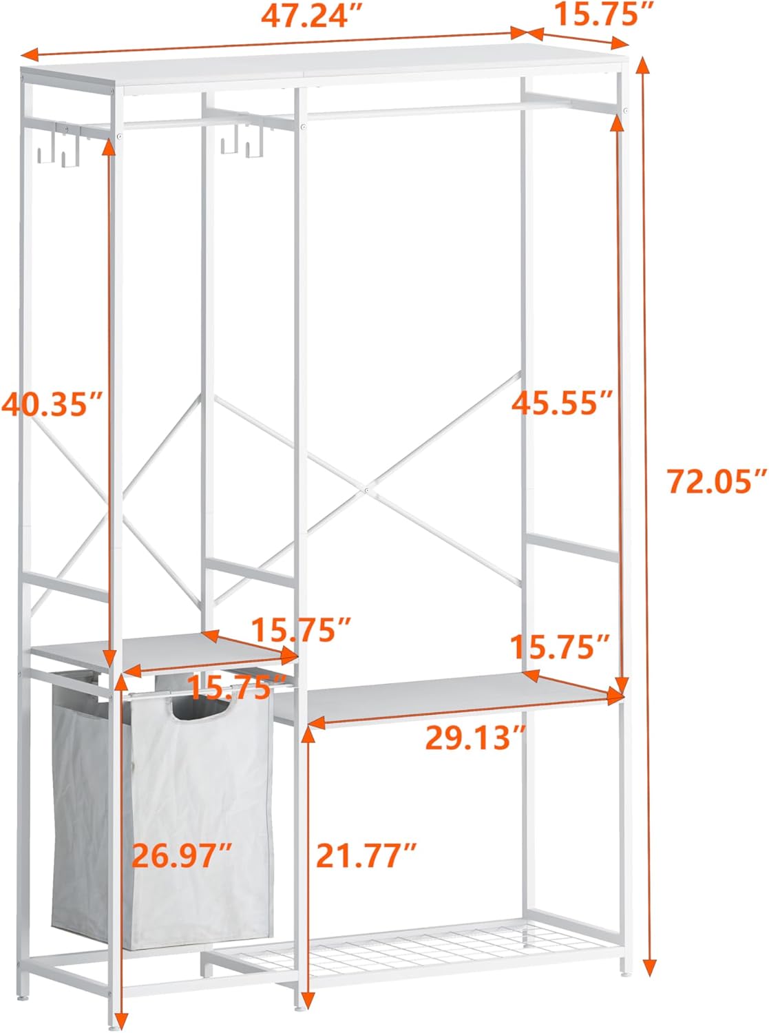 47.2" L x 15.8" W x 72.1" H Portable Wardrobe Closet G7151