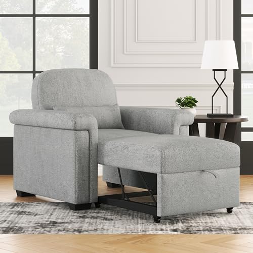 Beige Convertible Single Sofa Bed with Pillow and Adjustable Backrest E156738