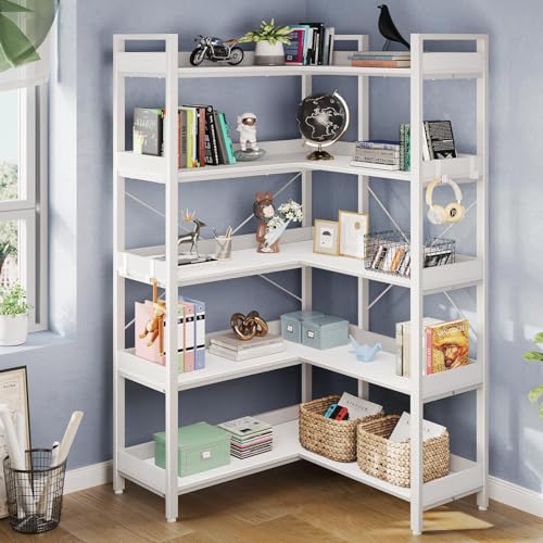 Rustic Brown 5 Tier Corner Bookshelf with Metal Frame B3218