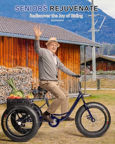 Fat Tire Adult Tricycle, Heavy-Duty 450lb All-Terrain 3-Wheel Bike, 7-Speed, XL Cargo Basket, Dual Disc Brakes M190113