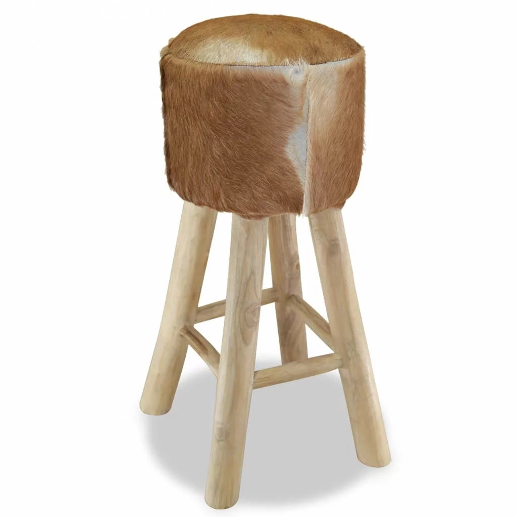 Real Leather and Solid Teak Wood Bar Stool M541299