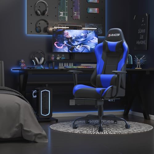 Black Gaming Chair with Footrest and Massage Lumbar Support B966634