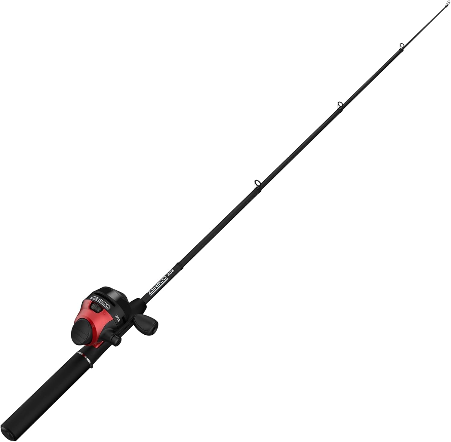 Spincast Reel and Telescopic Fishing Rod Combo, 17-Inch to 5-Foot 6-Inch Telescopic Fishing Pole, Size 30 Reel, Right-Hand Retrieve, Pre-Spooled with 10-Pound Line, Black/Red O87515
