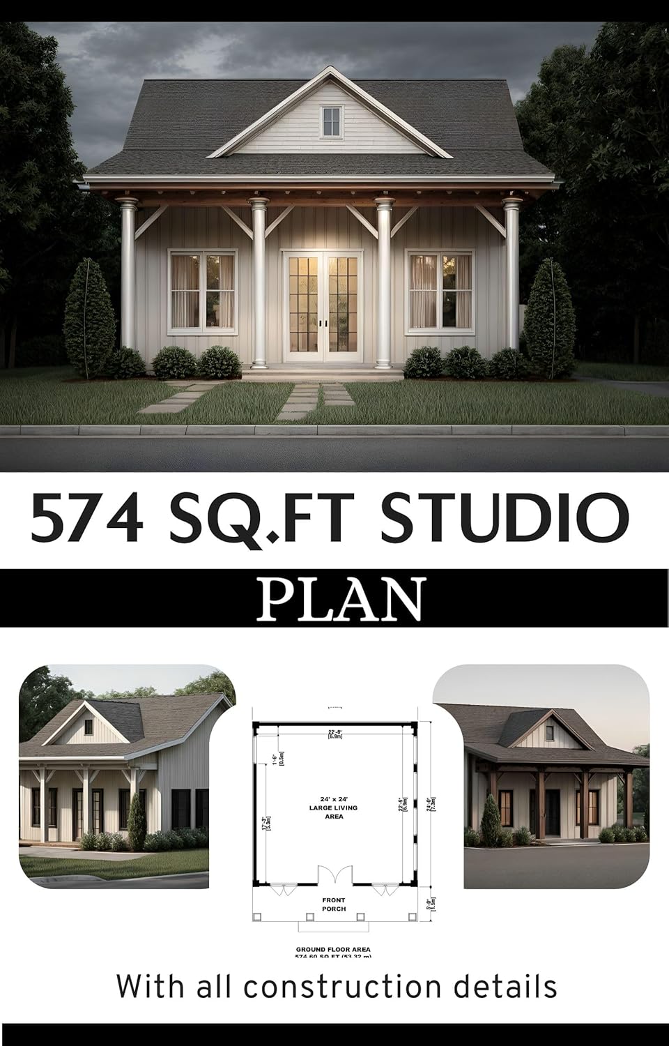 Modern Tiny Studio Plan with construction details W22038
