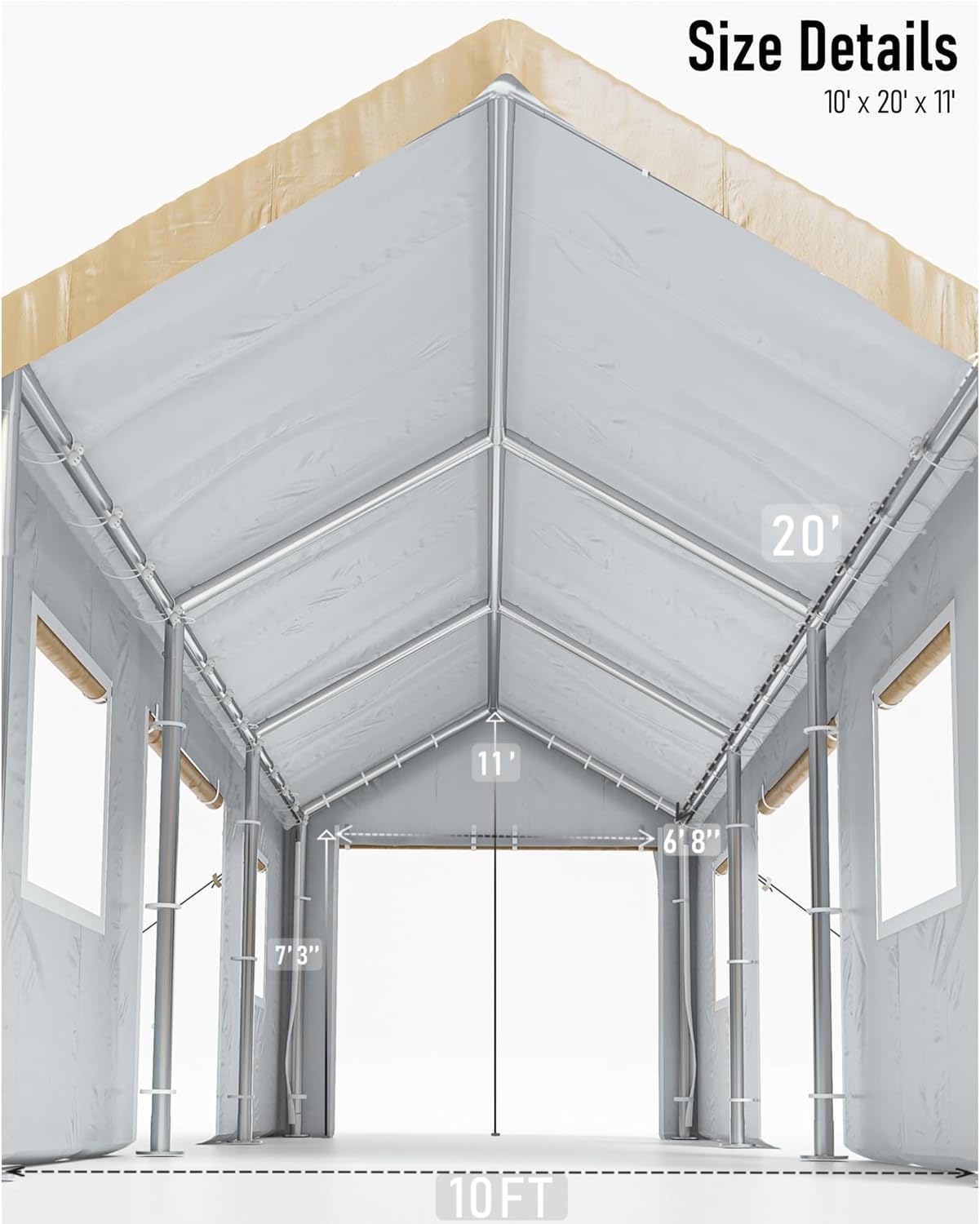 Yellow 10'x20' Heavy Duty Portable Carport Canopy with Roll-up Doors and Mesh Windows I453