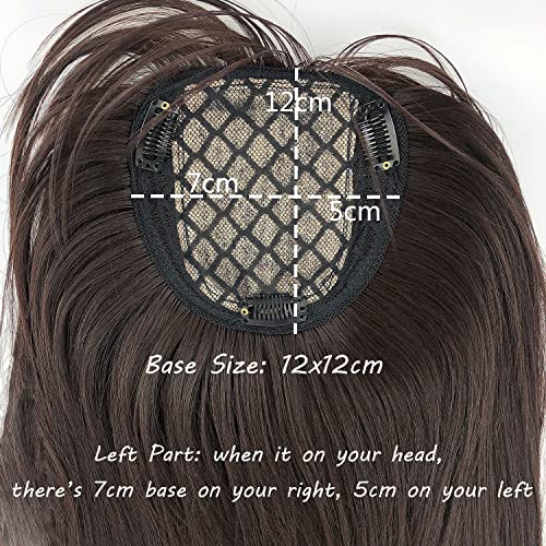 Black Brown Clip In Hair Topper With Bangs C4573