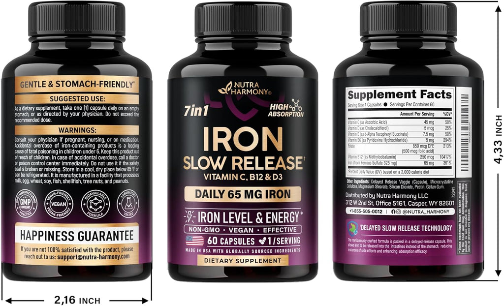 60 Capsules Iron 65mg Ferrous Sulfate 325mg Slow Release Z1252