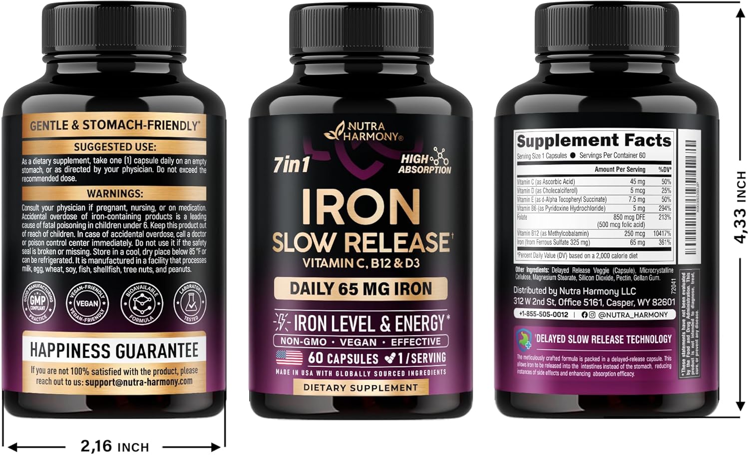 60 Capsules Iron 65mg Ferrous Sulfate 325mg Slow Release Z1252