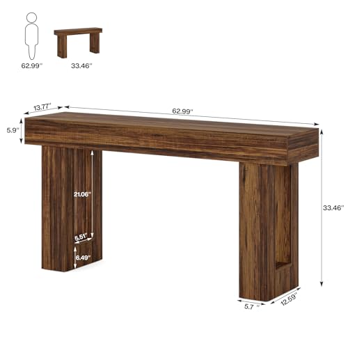 63-Inch Long Console Table, Rustic Brown Wooden Sofa Table V34960