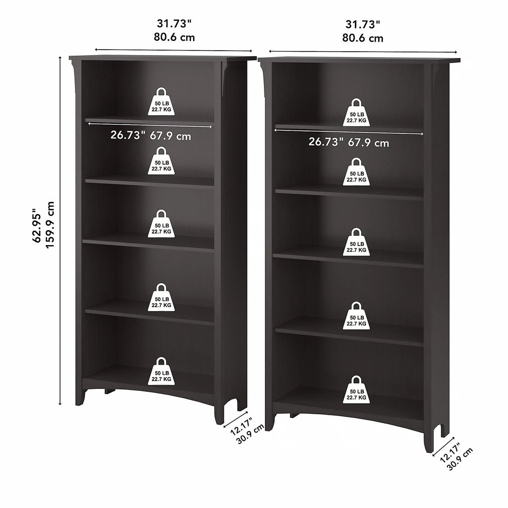 Vintage Black 5 Shelf Bookcase, Set of 2 D226