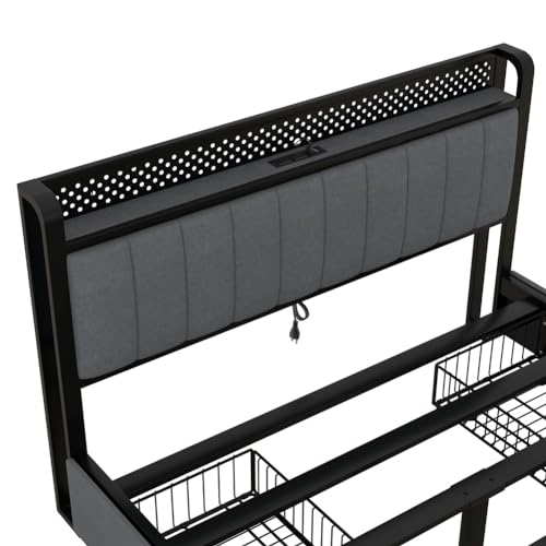 Dark Gray Queen Size Upholstered Platform Bed with 4 Storage Drawers T491351