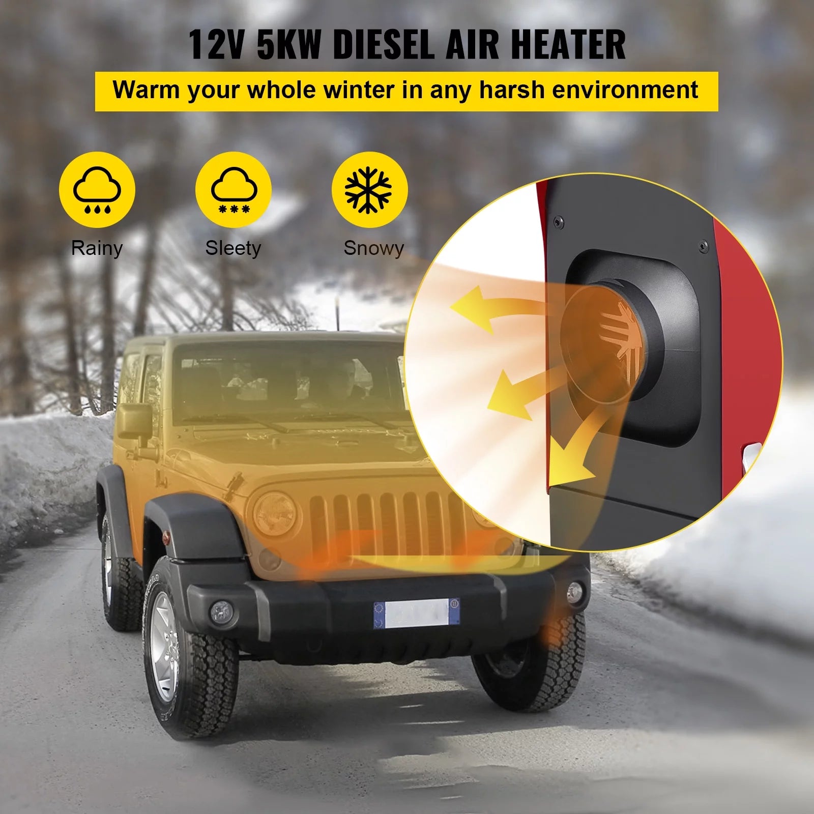 12V 5KW Diesel Air Heater with Black LCD Switch, Muffler, Wireless Control T41335
