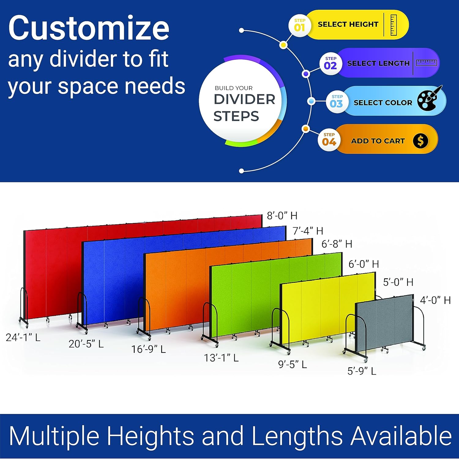 5-Panel Folding Room Divider with Metal Frame, Grey Smoke Fabric S793