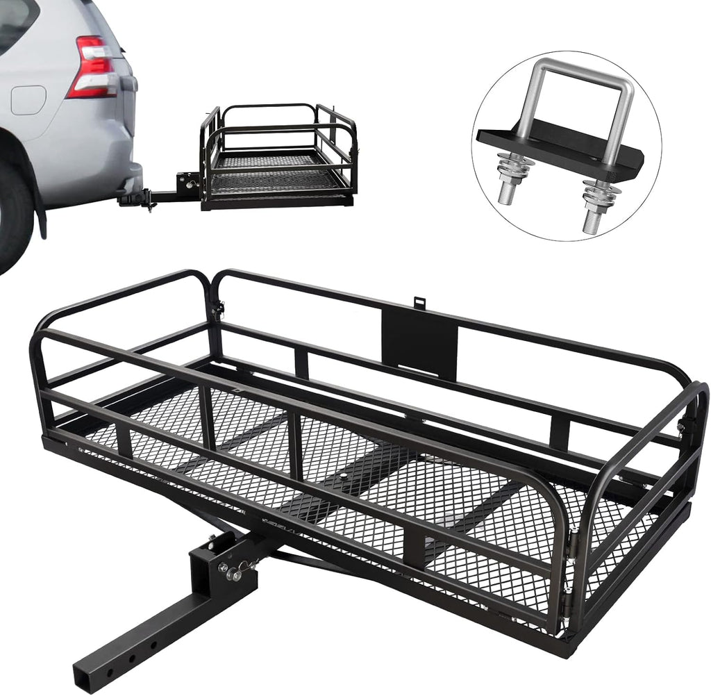 Hitch Mount Cargo Carrier Basket 500 LBS Folding 60" x 25.6" x 13.8" Fits 2" Receiver X345187