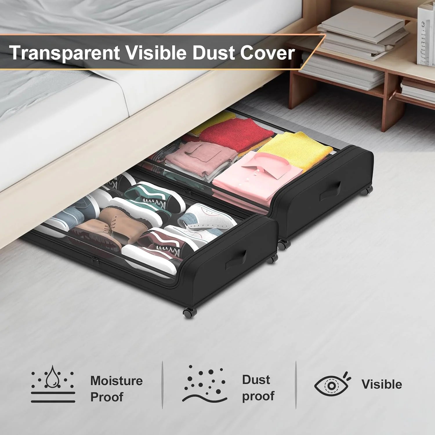 Under Bed Storage with Wheels 2 Pack Large Black V1641