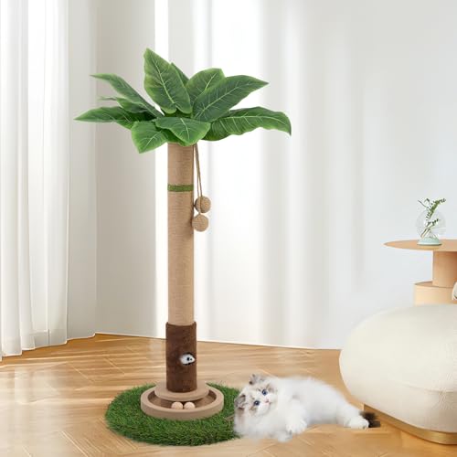 Cat Scratching Post 35'' Tall Cat Scratcher Tree Tower with Cat Toy Mouse Hole and Interactive Wooden Ball L921026