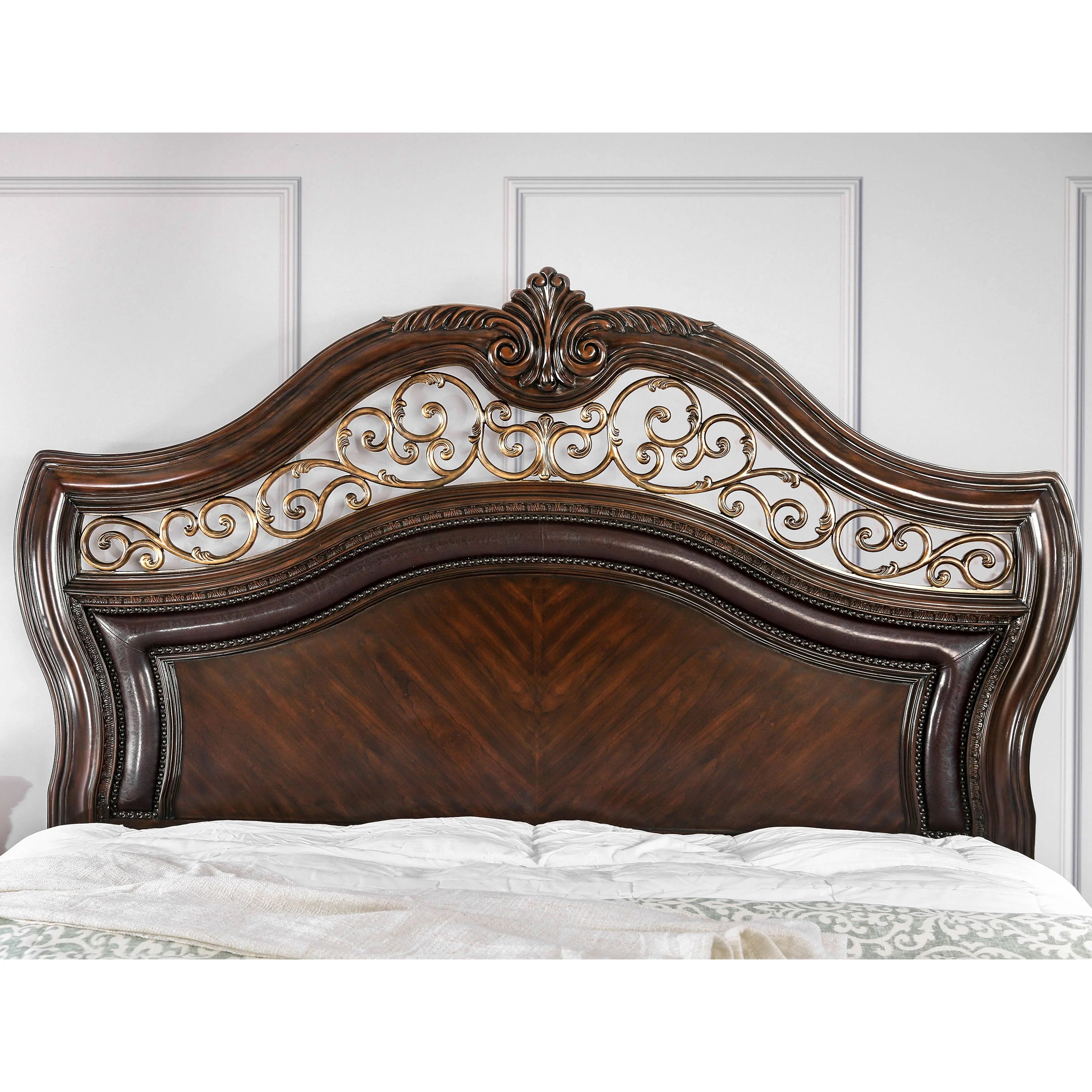 Brown Cherry Queen Wood Panel Bed Y828291
