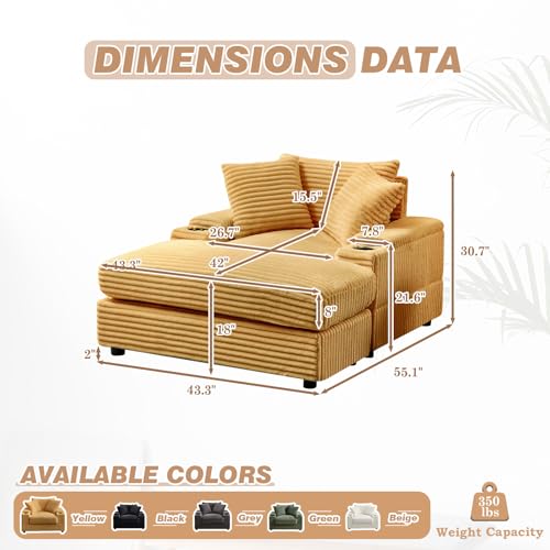 Oversized Corduroy Chaise Lounge Chair with Ottoman and Cup Holder Y52552